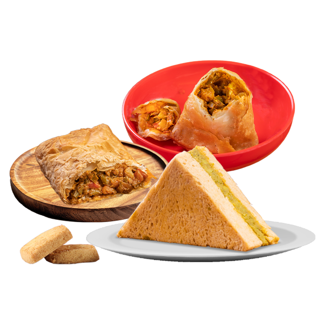 VEG DELITE SANDWICH-1 (SINGLE) MUFFIN-1 PUNJABI SAMOSA-1 FROOTI-1 COOKIES-2 CHOCOLATE-1