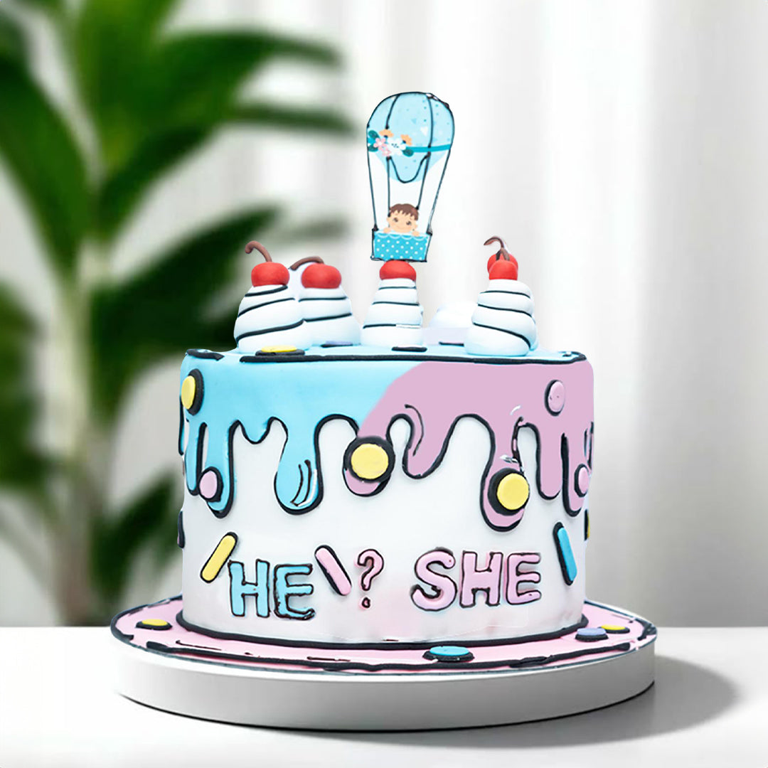 HE OR SHE CARTOON CREAM CAKE