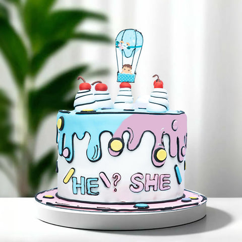 HE OR SHE CARTOON CREAM CAKE