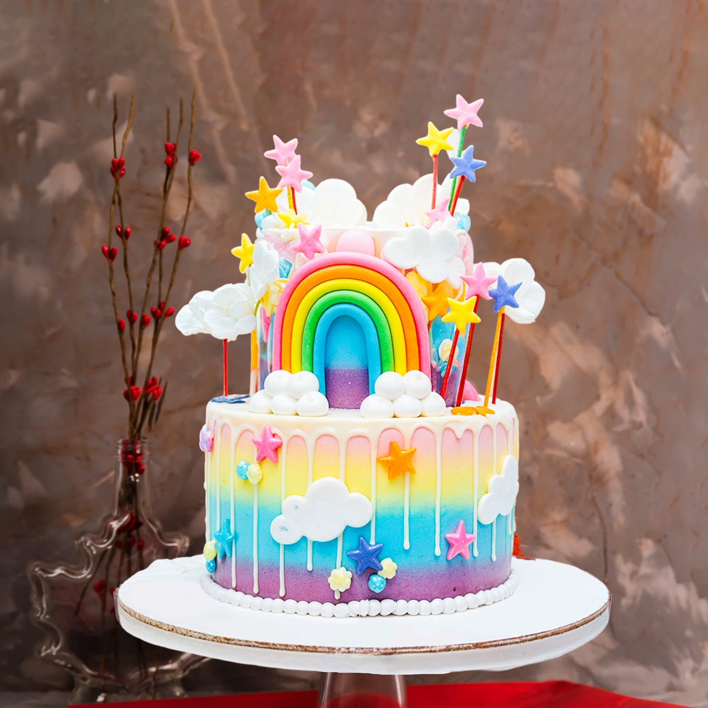RAINBOW THEME CREAM CAKE
